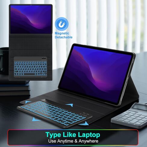 D DINGRICH Portable Galaxy Tab S8 Ultra Case with Keyboard 14.6 inch 2022 - Compatible with Model SM-X900/X906, Magnetic Flip-Fold Leather Case, Backlit Detachable Keyboard - Lightweight Keyboard Kit in Kuwait