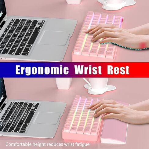 Computer Keyboard Wrist Rest Pad, PU Surface, Soft Memory Foam Filling, ABS Base with Anti-Slip Stickers, 60% 61 Keys Compact Size 11.42 x 2.76 x 0.78 in (Pink-61Key) in Saudi Arabia