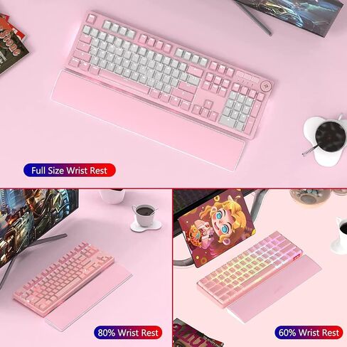Computer Keyboard Wrist Rest Pad, PU Surface, Soft Memory Foam Filling, ABS Base with Anti-Slip Stickers, 60% 61 Keys Compact Size 11.42 x 2.76 x 0.78 in (Pink-61Key) in Saudi Arabia