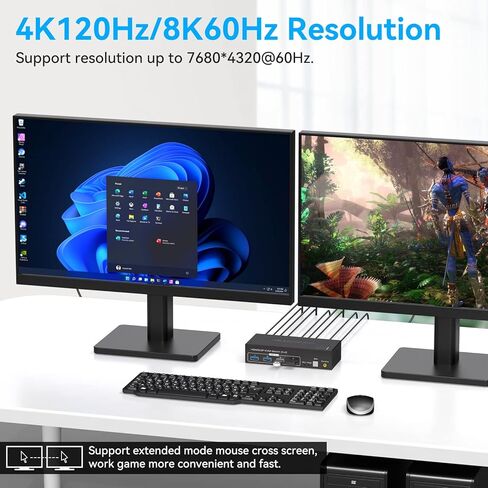8K @ 60 هرتز HDMI + منفذ عرض KVM Switch 2 شاشات 2 جهاز كمبيوتر USB 3.0 KVM Swticher شاشة مزدوجة 2 منفذ لـ 2 جهاز كمبيوتر مشاركة شاشة متعددة و4 أجهزة USB وحدة تحكم سلكية محول تيار مستمر 2 كابلات USB متضمنة in Kuwait