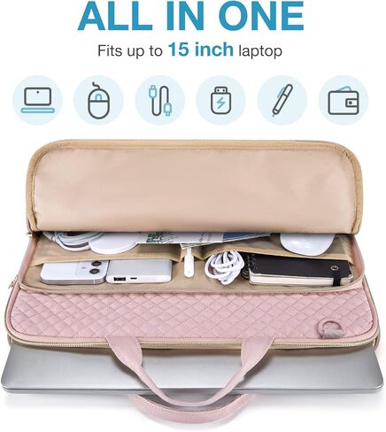 حقيبة لاب توب BAGSMART لجهاز MacBook Ai ir M2 A2941 2023 الجديد مقاس 15 بوصة، حقيبة حمل كمبيوتر محمول متوافقة مع 15.6 بوصة HP وDell وAcer Aspire وAsus Notebook وحقيبة حماية للكمبيوتر المحمول مع جيب ومقبض، وردي in Kuwait