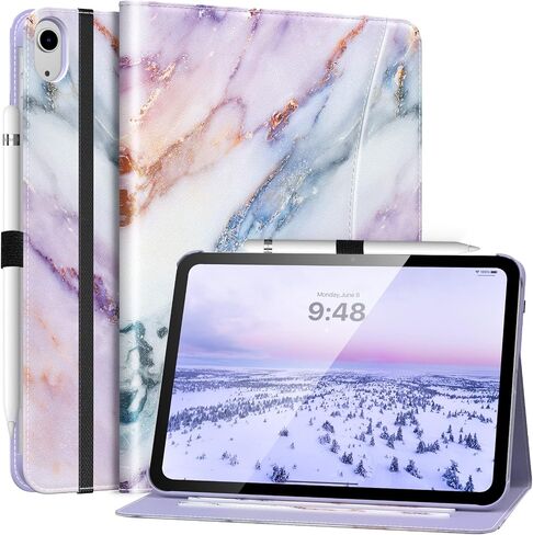 MoKo for iPad 10th Generation Case iPad 10.9 Inch Case 2022 with Pencil Holder, Multi-Angle Viewing iPad Case 10th Generation with Soft TPU Back Hand Strap for iPad 10th Gen 2022, Marble Purple in Kuwait