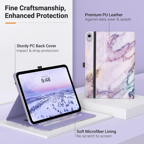 MoKo for iPad 10th Generation Case iPad 10.9 Inch Case 2022 with Pencil Holder, Multi-Angle Viewing iPad Case 10th Generation with Soft TPU Back Hand Strap for iPad 10th Gen 2022, Marble Purple in Kuwait