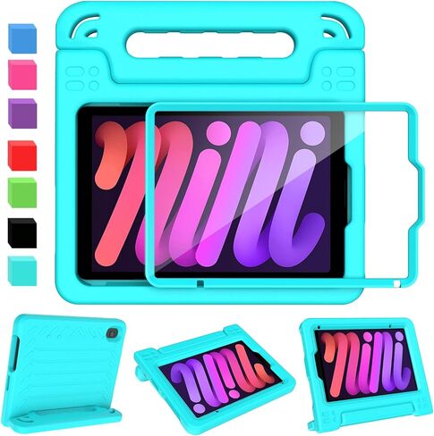 AVAWO Kids Case for iPad Mini 6 (2021,8.3 Inch) with Built-in Screen Protector, Shockproof Lightweight Handle Stand Cover for Model (A2567/A2568/A2569), Black in Kuwait