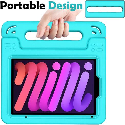 AVAWO Kids Case for iPad Mini 6 (2021,8.3 Inch) with Built-in Screen Protector, Shockproof Lightweight Handle Stand Cover for Model (A2567/A2568/A2569), Black in Kuwait