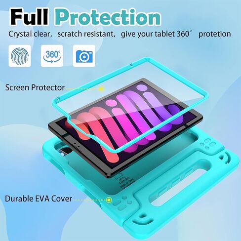 AVAWO Kids Case for iPad Mini 6 (2021,8.3 Inch) with Built-in Screen Protector, Shockproof Lightweight Handle Stand Cover for Model (A2567/A2568/A2569), Black in Kuwait