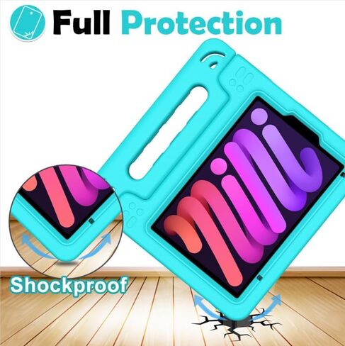 AVAWO Kids Case for iPad Mini 6 (2021,8.3 Inch) with Built-in Screen Protector, Shockproof Lightweight Handle Stand Cover for Model (A2567/A2568/A2569), Black in Kuwait