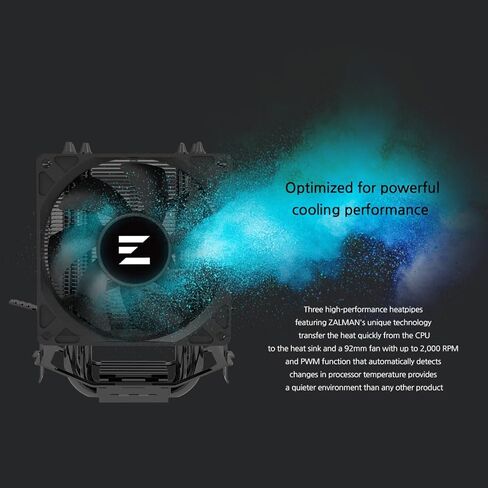 زلمان مبرد وحدة المعالجة المركزية 4X اصدار اسود من سي ان بي اس، مروحة تبريد بي دبليو ام عالية الاداء 92 ملم، 150 واط TDP، 3 انابيب حرارية DTH لانتل LGA1700/1200/1151، AMD رايزن AM5/AM4 in Kuwait