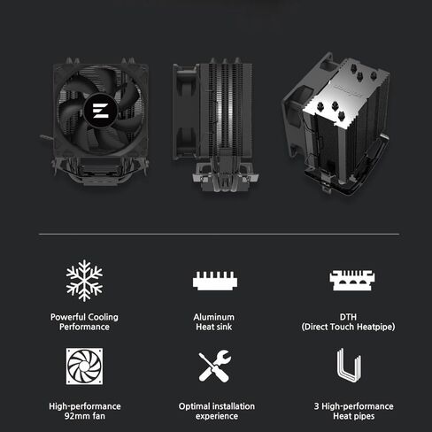 زلمان مبرد وحدة المعالجة المركزية 4X اصدار اسود من سي ان بي اس، مروحة تبريد بي دبليو ام عالية الاداء 92 ملم، 150 واط TDP، 3 انابيب حرارية DTH لانتل LGA1700/1200/1151، AMD رايزن AM5/AM4 in Kuwait