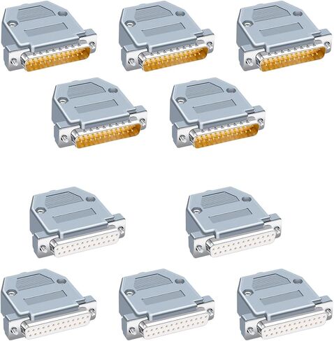 5PCS DB25 Female RS232 D-SUB Serial Solder Cup Connectors Kit, Gold Plated Joints RS232 Serial Solder Type Port 25 Pin D Sub Couplers with Plastic Hoods, Strain Relief Grommet and Screws in Kuwait