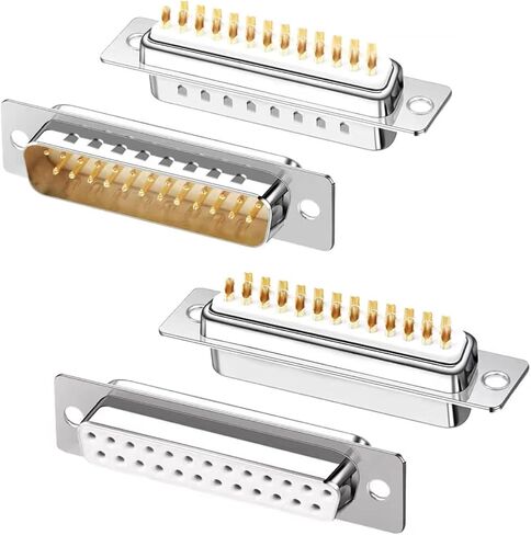 5PCS DB25 Female RS232 D-SUB Serial Solder Cup Connectors Kit, Gold Plated Joints RS232 Serial Solder Type Port 25 Pin D Sub Couplers with Plastic Hoods, Strain Relief Grommet and Screws in Kuwait