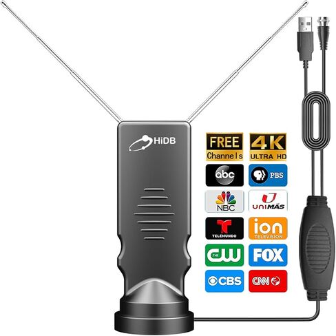 Rabbit Ears Antenna for TV Without Cable, Long Range Reception with Amplifier TV Antenna for Smart TV Indoor, HD Antenna for TV Indoor 4k, Digital Antenna for Smart TV Support All Free HDTV Channels in Kuwait