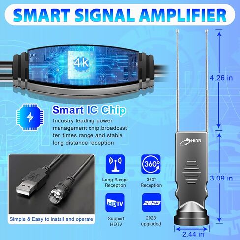 Rabbit Ears Antenna for TV Without Cable, Long Range Reception with Amplifier TV Antenna for Smart TV Indoor, HD Antenna for TV Indoor 4k, Digital Antenna for Smart TV Support All Free HDTV Channels in Kuwait