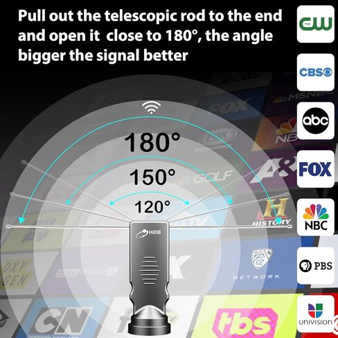 Rabbit Ears Antenna for TV Without Cable, Long Range Reception with Amplifier TV Antenna for Smart TV Indoor, HD Antenna for TV Indoor 4k, Digital Antenna for Smart TV Support All Free HDTV Channels in Kuwait