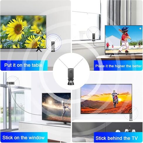 Rabbit Ears Antenna for TV Without Cable, Long Range Reception with Amplifier TV Antenna for Smart TV Indoor, HD Antenna for TV Indoor 4k, Digital Antenna for Smart TV Support All Free HDTV Channels in Kuwait