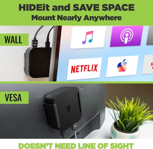 HIDEit Mounts Apple TV 4K 3rd Gen Wall Mount | Compatible with 2022 Latest Generation, Behind TV & VESA Mount Holder Bracket | Easy Install | Designed for Proper Airflow & Signals | American Company in Kuwait