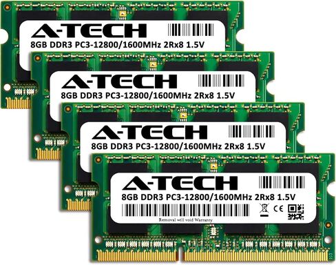A-Tech 8GB DDR3 1600MHz SODIMM PC3-12800 2Rx8 1.5V CL11 غير ECC غير مخزنة 204-Pin SO-DIMM وحدة ترقية ذاكرة الوصول العشوائي للكمبيوتر المحمول in Kuwait