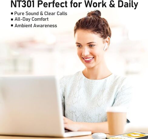 سماعات أذن بلوتوث لاسلكية من أوديفانس ناتشر 301 لهواتف iPhone وAndroid، صوت ممتاز، مكالمات واضحة، ملاءمة مريحة، شحن لاسلكي، وسائد أذن مثالية للعمل واليومي (أبيض) in Kuwait