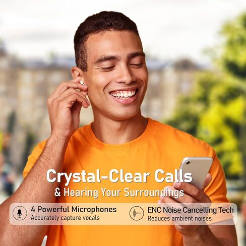 سماعات أذن بلوتوث لاسلكية من أوديفانس ناتشر 301 لهواتف iPhone وAndroid، صوت ممتاز، مكالمات واضحة، ملاءمة مريحة، شحن لاسلكي، وسائد أذن مثالية للعمل واليومي (أبيض) in Kuwait