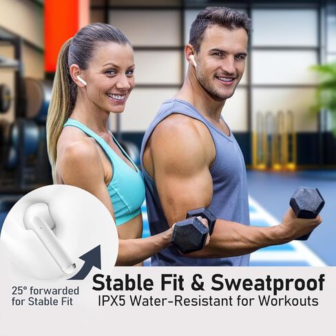 سماعات أذن بلوتوث لاسلكية من أوديفانس ناتشر 301 لهواتف iPhone وAndroid، صوت ممتاز، مكالمات واضحة، ملاءمة مريحة، شحن لاسلكي، وسائد أذن مثالية للعمل واليومي (أبيض) in Kuwait