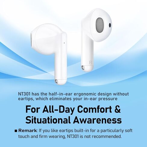 سماعات أذن بلوتوث لاسلكية من أوديفانس ناتشر 301 لهواتف iPhone وAndroid، صوت ممتاز، مكالمات واضحة، ملاءمة مريحة، شحن لاسلكي، وسائد أذن مثالية للعمل واليومي (أبيض) in Kuwait