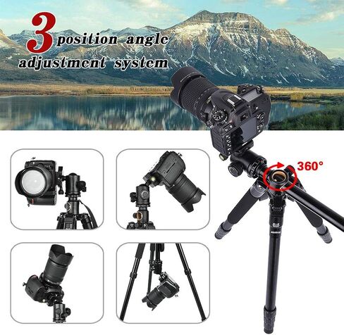 حامل ثلاثي القوائم وحامل احادي لكاميرا دي اس ال ار، حامل ثلاثي القوائم بذراع افقي احترافي 62 انش مع راس كروي معدني قابل للدوران 360 درجة، 4 اقسام شديدة التحمل من خليط الالومنيوم للسفر والعمل. in Kuwait