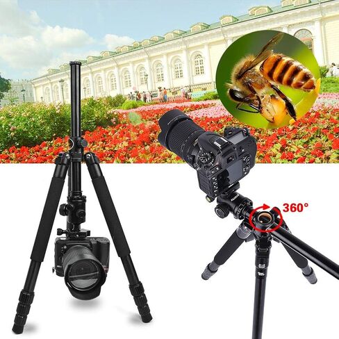 حامل ثلاثي القوائم وحامل احادي لكاميرا دي اس ال ار، حامل ثلاثي القوائم بذراع افقي احترافي 62 انش مع راس كروي معدني قابل للدوران 360 درجة، 4 اقسام شديدة التحمل من خليط الالومنيوم للسفر والعمل. in Kuwait