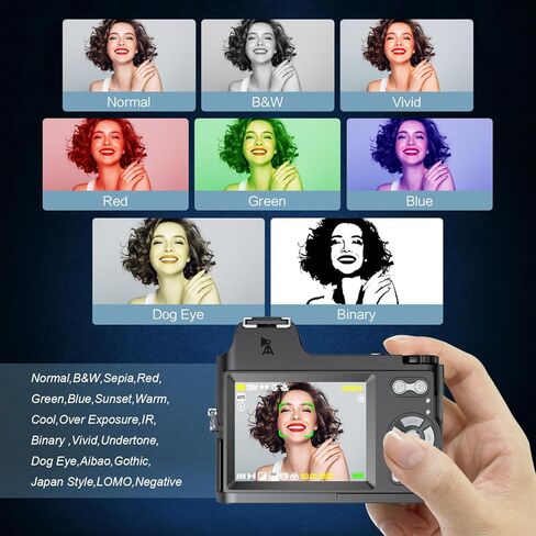 كاميرا Vmotal الرقمية 4K، كاميرا فيديو 4K بدقة 48 ميجابكسل، شاشة IPS 3 بوصة/تكبير 18x/فاصل زمني/حركة بطيئة/تركيز تلقائي/تركيز يدوي/فلاش/قرص، كاميرا تسجيل فيديو لليوتيوب in Kuwait