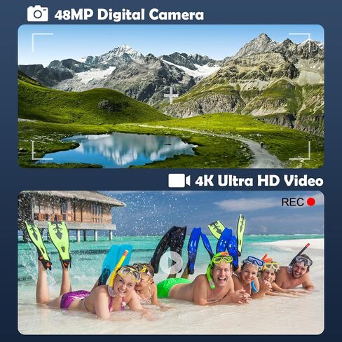 كاميرا Vmotal الرقمية 4K، كاميرا فيديو 4K بدقة 48 ميجابكسل، شاشة IPS 3 بوصة/تكبير 18x/فاصل زمني/حركة بطيئة/تركيز تلقائي/تركيز يدوي/فلاش/قرص، كاميرا تسجيل فيديو لليوتيوب in Kuwait