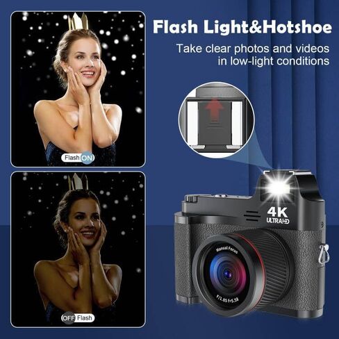 كاميرا Vmotal الرقمية 4K، كاميرا فيديو 4K بدقة 48 ميجابكسل، شاشة IPS 3 بوصة/تكبير 18x/فاصل زمني/حركة بطيئة/تركيز تلقائي/تركيز يدوي/فلاش/قرص، كاميرا تسجيل فيديو لليوتيوب in Kuwait