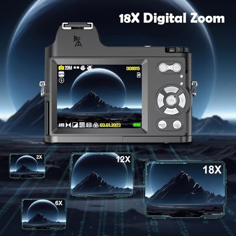 كاميرا Vmotal الرقمية 4K، كاميرا فيديو 4K بدقة 48 ميجابكسل، شاشة IPS 3 بوصة/تكبير 18x/فاصل زمني/حركة بطيئة/تركيز تلقائي/تركيز يدوي/فلاش/قرص، كاميرا تسجيل فيديو لليوتيوب in Kuwait