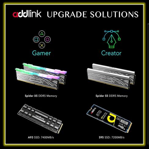 Addlink A93 2TB Storage Expansion for PS5 Console with Heatsink, Up to 7400mb/s, Gen 4 PCIe NVMe m.2 2280, SLC Cache Internal Solid State Drive(‎ad2TBA93M2P) in Kuwait