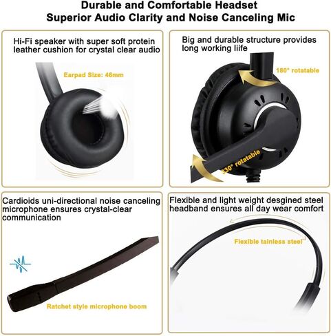 سماعة رأس N/X One Ear 3.5 مم/USB للكمبيوتر مع ميكروفون إلغاء الضوضاء للكمبيوتر المحمول التعرف على صوت التنين، التكبير، الفرق، Ringcentral، 3CX softphone، العمل المكتبي، خفيف الوزن ومريح in Kuwait