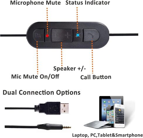 سماعة رأس N/X One Ear 3.5 مم/USB للكمبيوتر مع ميكروفون إلغاء الضوضاء للكمبيوتر المحمول التعرف على صوت التنين، التكبير، الفرق، Ringcentral، 3CX softphone، العمل المكتبي، خفيف الوزن ومريح in Kuwait