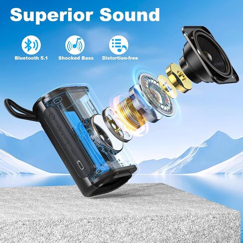 مكبر صوت بلوتوث بوبتوت مكبر صوت لاسلكي محمول - IPX7 مكبر صوت مقاوم للماء مع صوت ستيريو TWS بلوتوث 5.1 مكبر صوت محمول للمنزل والحفلات والشاطئ والخارج in Kuwait