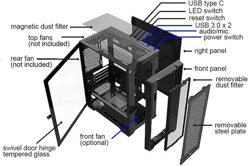 حافظة كمبيوتر العاب بي ماستيج مايكرو ايه تي اكس من بي جيرز مع نظام تدفق هواء ضخم من الزجاج المقسى بجانب الباب الدوار ومنفذ USB نوع C ومنفذ USB 3.0 × 2 (تباع المراوح بشكل منفصل) in Kuwait