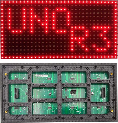 شاشة عرض LED حمراء EEEEE P10 كبيرة الحجم 32 سم × 16 سم، 512 قطعة من مصابيح LED، كل فرد قابل للعنونة، يتم التحكم فيها بواسطة Uno r3 مع Arduino IDE. in Kuwait