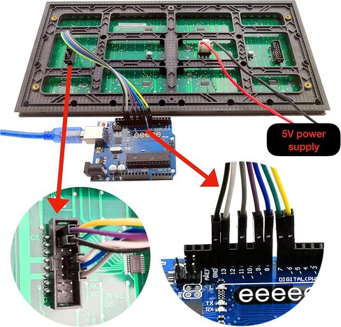 شاشة عرض LED حمراء EEEEE P10 كبيرة الحجم 32 سم × 16 سم، 512 قطعة من مصابيح LED، كل فرد قابل للعنونة، يتم التحكم فيها بواسطة Uno r3 مع Arduino IDE. in Kuwait