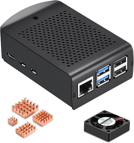 حافظة iUniker المعدنية لـ Raspberry Pi 5، وPi 5 مع مروحة كبيرة 4010 PWM ومشتت حراري نحاسي يدعم حامل VESA لـ Raspberry Pi 5 (4010 Fan) in Kuwait