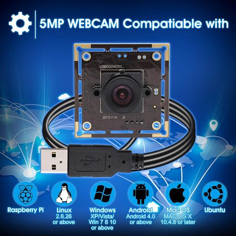 5Megapixel 2592X1944 Webcamera High Difinition Webcam with Aptina MI5100 CMOS Sensor 100 Degree No Distortion Lens USB Camera with Aluminum Mini Case Plug and Play Perfect for Industrial or Innovation in Kuwait
