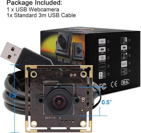 5Megapixel 2592X1944 Webcamera High Difinition Webcam with Aptina MI5100 CMOS Sensor 100 Degree No Distortion Lens USB Camera with Aluminum Mini Case Plug and Play Perfect for Industrial or Innovation in Kuwait