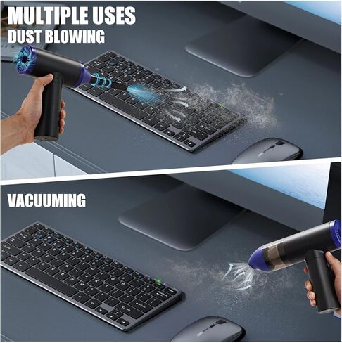 جلينيتيفاي منفضة الهواء المضغوط، 90000 دورة في الدقيقة منفاخ هواء كهربائي ومكنسة كهربائية قابلة لإعادة الاستخدام، 8000 مللي أمبير في الساعة مكنسة كهربائية محمولة للسيارة - مجموعة تنظيف لوحة مفاتيح الكمبيوتر in Kuwait