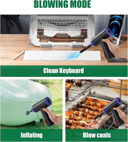 جلينيتيفاي منفضة الهواء المضغوط، 90000 دورة في الدقيقة منفاخ هواء كهربائي ومكنسة كهربائية قابلة لإعادة الاستخدام، 8000 مللي أمبير في الساعة مكنسة كهربائية محمولة للسيارة - مجموعة تنظيف لوحة مفاتيح الكمبيوتر in Kuwait