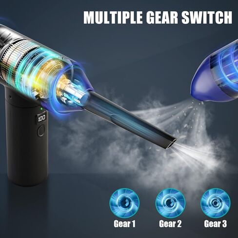 جلينيتيفاي منفضة الهواء المضغوط، 90000 دورة في الدقيقة منفاخ هواء كهربائي ومكنسة كهربائية قابلة لإعادة الاستخدام، 8000 مللي أمبير في الساعة مكنسة كهربائية محمولة للسيارة - مجموعة تنظيف لوحة مفاتيح الكمبيوتر in Kuwait