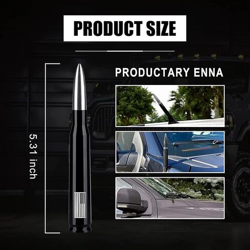 Pack-1 Car Truck Bullet Antenna, 5.4" x 0.78" Vehicle Short Antenna, Universal Antenna Replacement for Ford, Dodge, Chevrolet, GMC, Jeep, Toyota (American Flag Black) in Kuwait