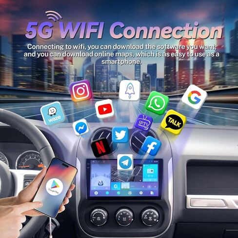 Car Stereo for Jeep Compass Patriot 2010-2016, Android 12 5G WiFi 8 Core IPS Touch Screen Head Unit with Wireless Apple Carplay Android Auto 48EQ Bluetooth WiFi MirrorLink SWC Backup Camera in Kuwait