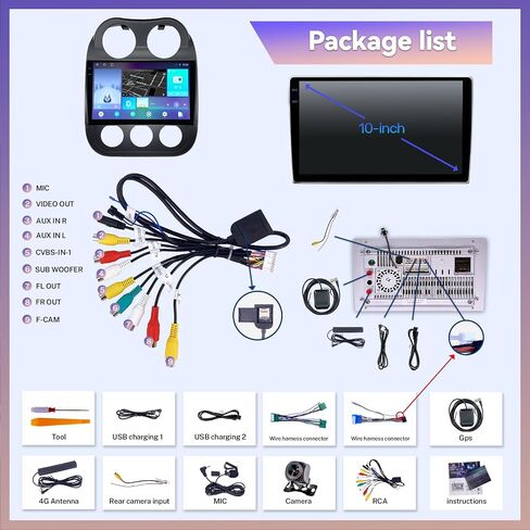 Car Stereo for Jeep Compass Patriot 2010-2016, Android 12 5G WiFi 8 Core IPS Touch Screen Head Unit with Wireless Apple Carplay Android Auto 48EQ Bluetooth WiFi MirrorLink SWC Backup Camera in Kuwait