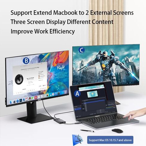 محول USB C/A إلى HDMI مزدوج لشاشتين | محول شاشة العرض والانعكاس الموسع لجهاز MacBook Pro Air M1 M2 Windows 10 11 | عرض 3 شاشات منفصلة in Kuwait