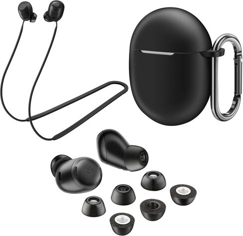 أطراف أذن من إسفنج الذاكرة AHBTEYM لـ Google Pixel Buds Pro، غطاء حافظة من السيليكون مع سلسلة مفاتيح، حزام مضاد للفقد، أطراف إسفنجية لـ Pixel Buds Pro 3 أزواج S/M/L (حافظة من عشب الليمون + حزام من عشب الليمون + أطراف أذن سوداء) in Kuwait