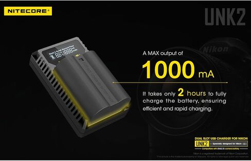 Nitecore UNK2 شاحن بطارية كاميرا رقمية USB مزدوج المنفذ لبطاريات نيكون EN-EL15، ملصق Nitecore in Kuwait